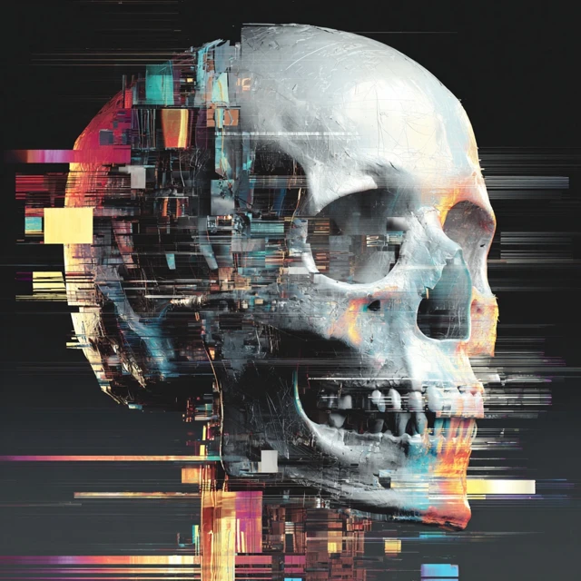 Digital Skull Head Glitch Art Futuristic Illustration