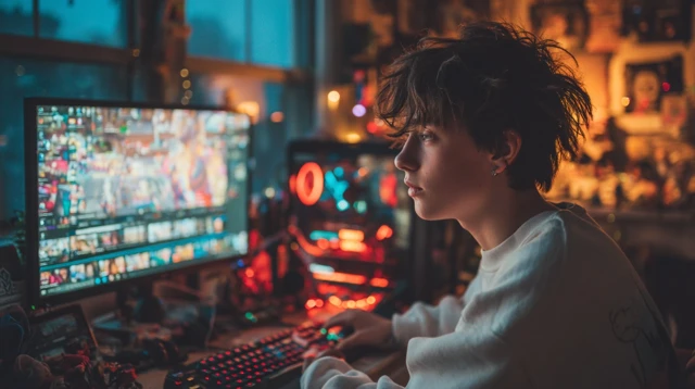 Young Boy Playing Roblox on Gaming PC