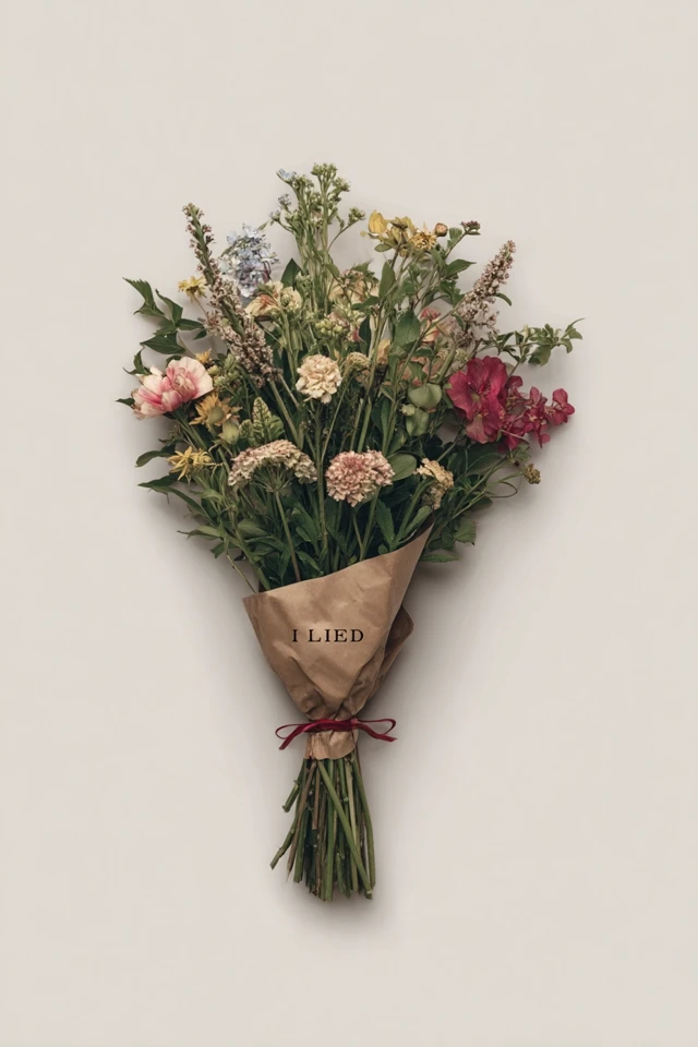 Bouquet with I LIED Typography Fine Art Photography