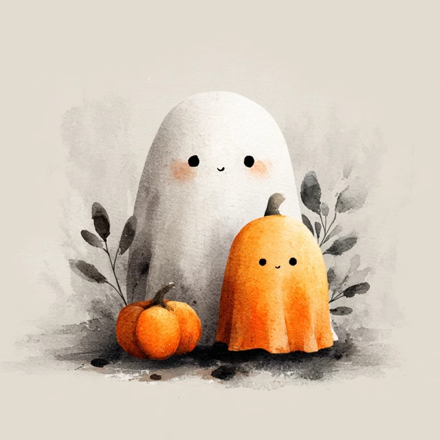 Cute Ghost Halloween Poster Watercolor Print