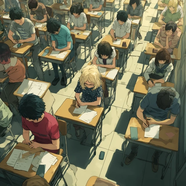 Anime Students Taking Exam