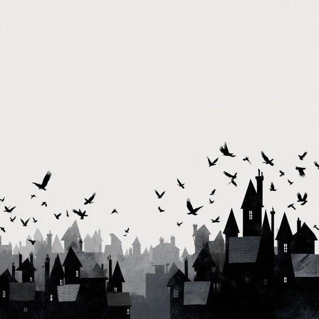 Gothic Vampire City: Black and White Illustration