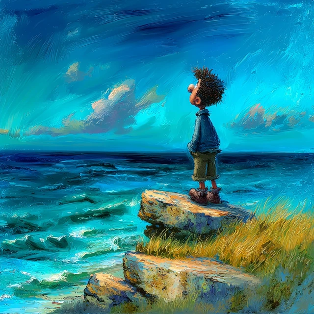 Tito on a Rock Sea View Comic Style