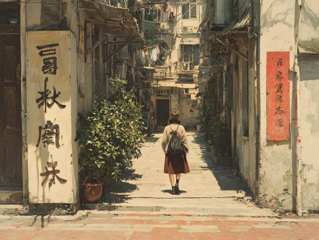 Japanese Street Scene Painting Architecture