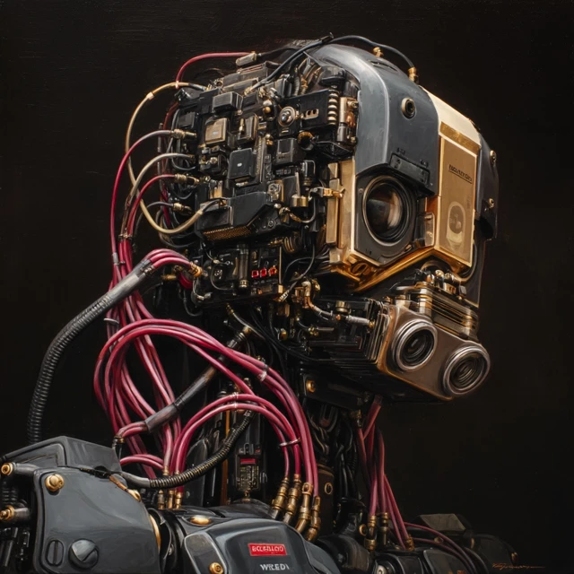 Mechanical Robot Head Black and Gold