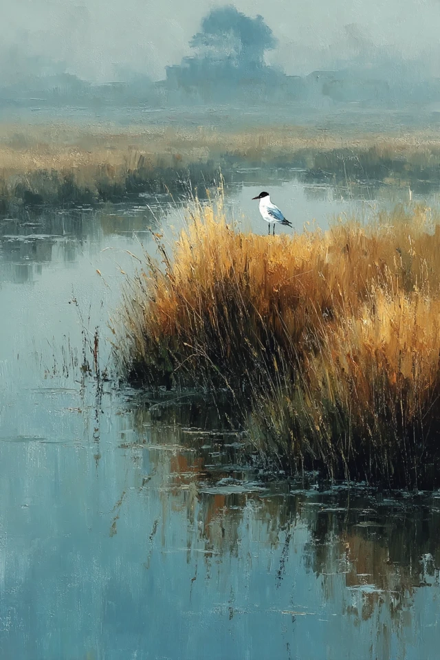 Misty Morning Island Black Headed Gull