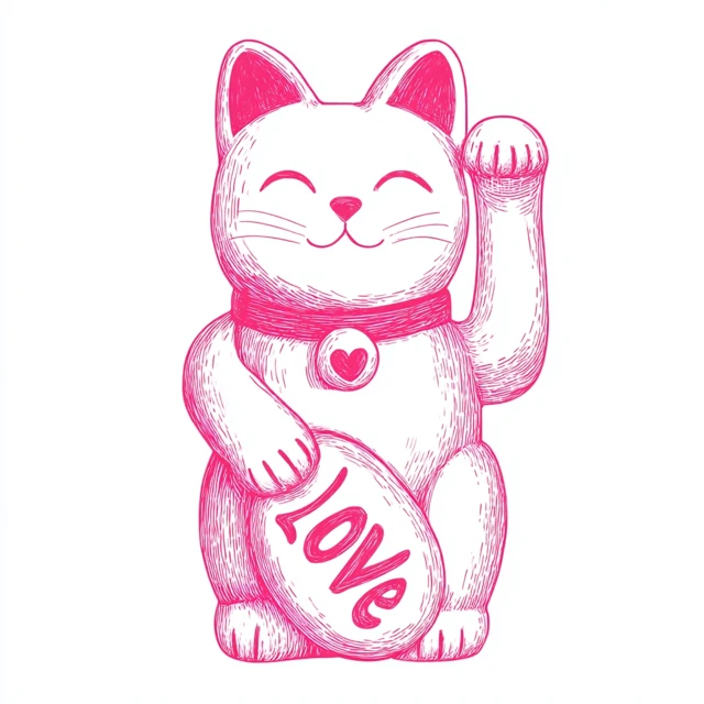 Pink Maneki Neko Lucky Cat Love TShirt Design