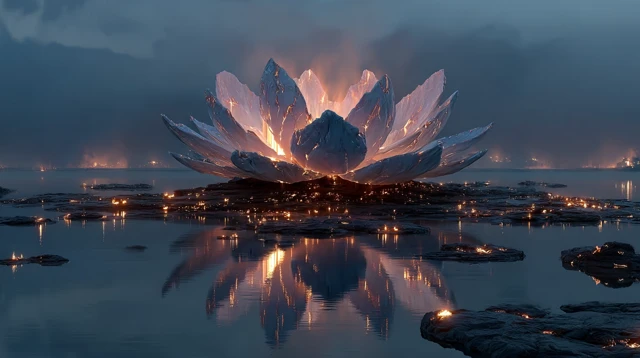 Volcanic Lotus Surreal Fantasy Landscape
