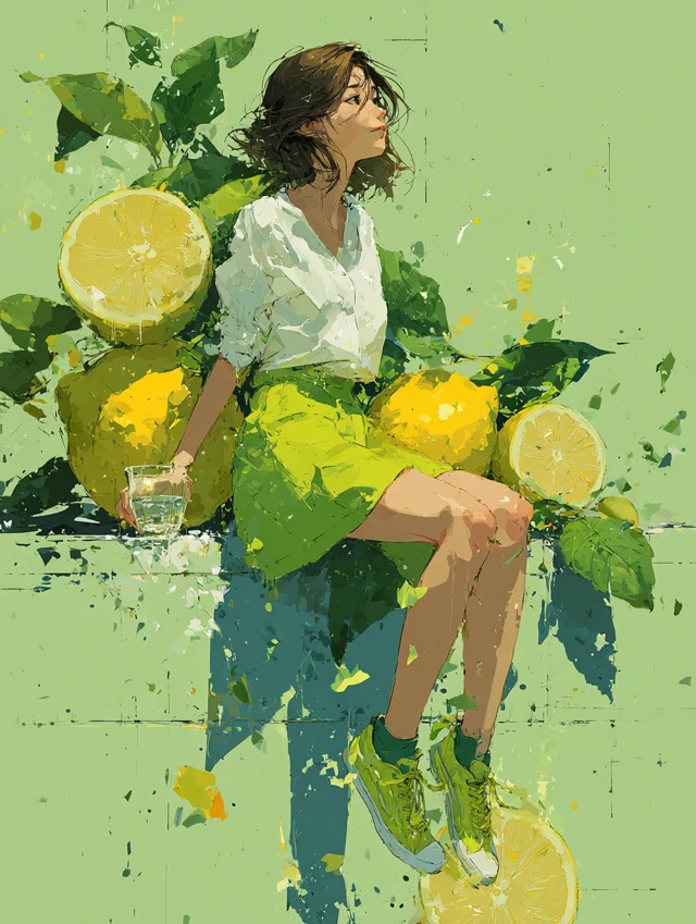 Lemon Girl Art Bright Colors Artistic Masterpiece