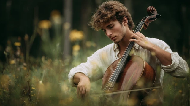 Man Playing Cello in Meadow Serene Music and Nature