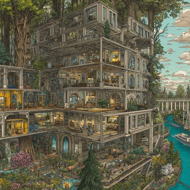Grand House Tree City Illustration