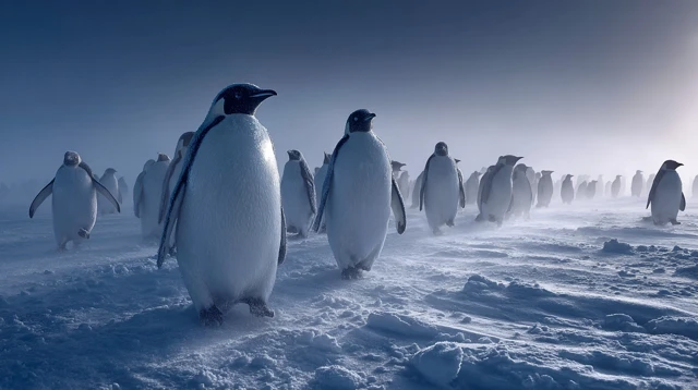 Penguins in Antarctica Snowy Day