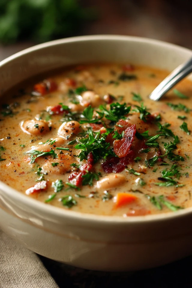 Hearty Creamy Bean Soup Delicious Food Photo