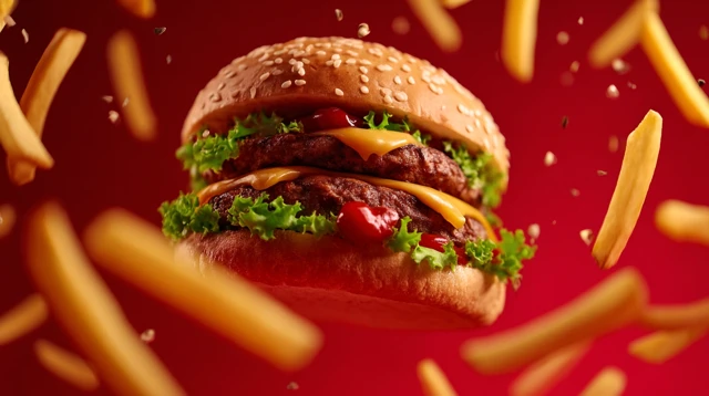 Delicious Burger with Fries Fast Food Photography