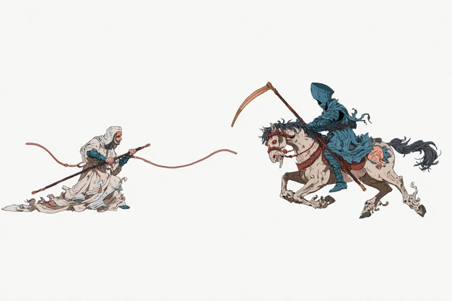 Medieval Knight vs Pope Illustration Beige Background