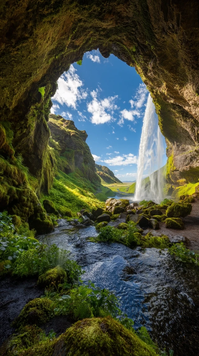 Seljalandsfoss Waterfall Iceland Inside Cave