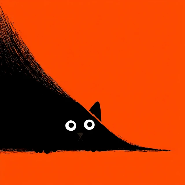 Cute Black Cat Illustration on Orange Background