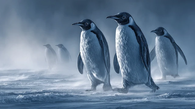 Penguins in Antarctica Snowy Day