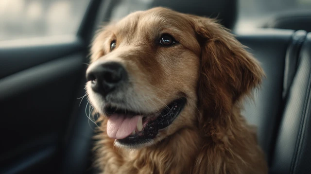 Golden Retriever in a Car Adorable Pet Portrait