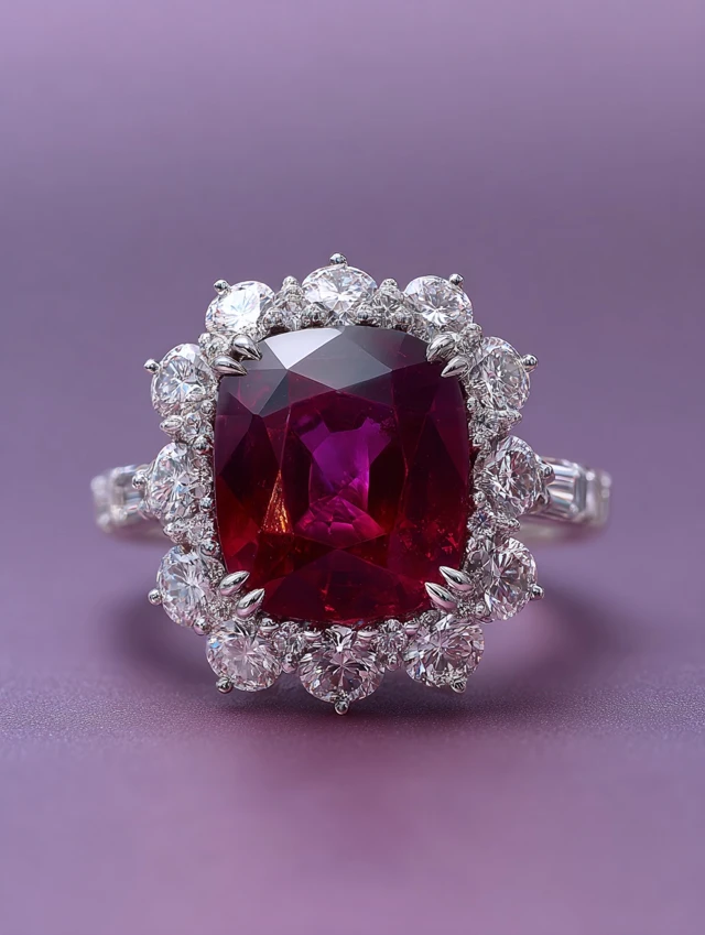 Luxury Ruby Ring with Diamonds White Gold Jewelry