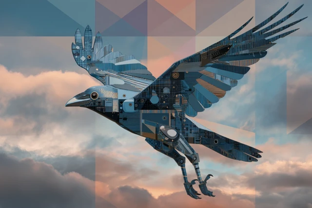 Raven Soaring High Abstract Art