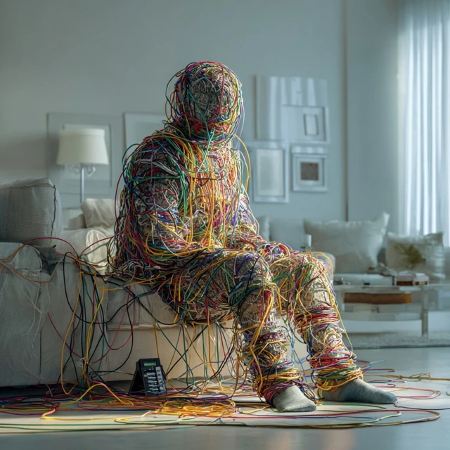 Human Cocooned in Cables Surreal Modern Art