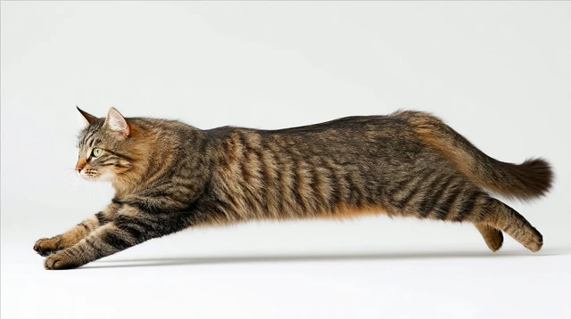 Siberian Cat in Action: Dynamic Pounce Captured