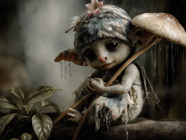 Cute Forest Imp on Mushroom Adorable Creature