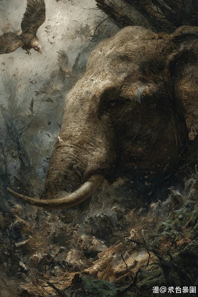 Elephant Eagles Battle in Dark Forest