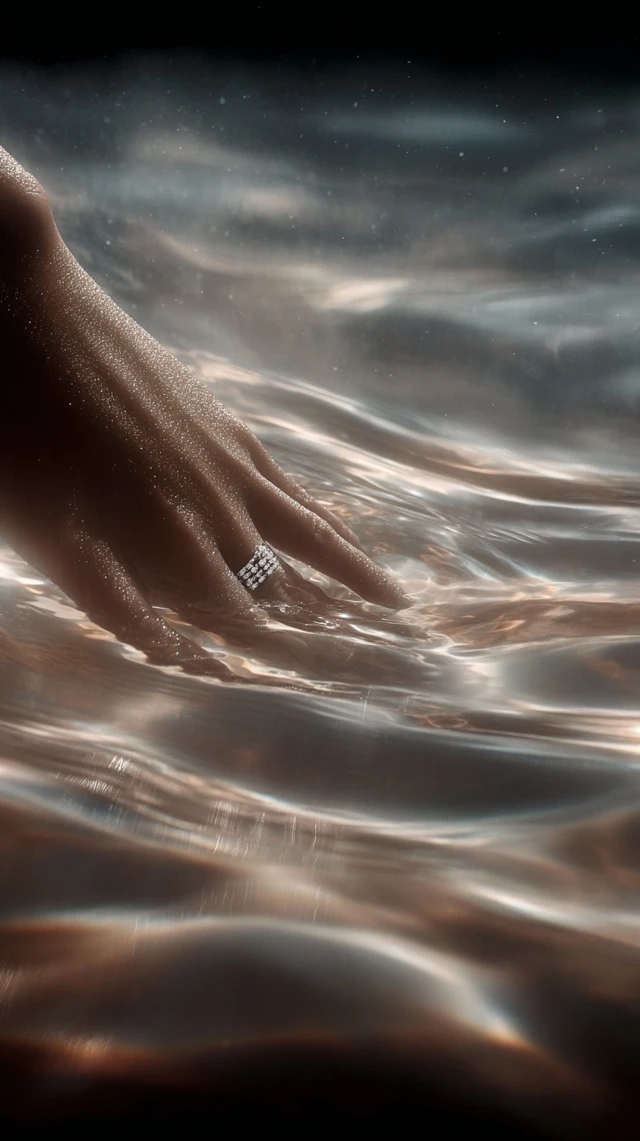 Hand in Water with Ring: High Detail Photography