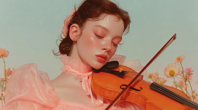 Woman Playing Violin Pastel Colors Artistic Portrait