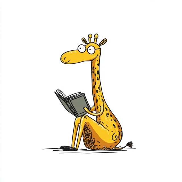 Funny Giraffe Reading Book Doodle Art