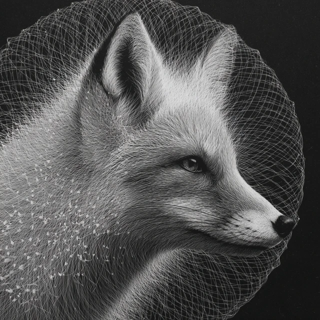 Arctic Fox Spirograph Black and White Art