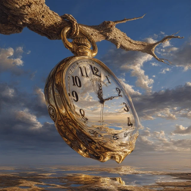 Melted Pocket Watch Surreal Oil Painting