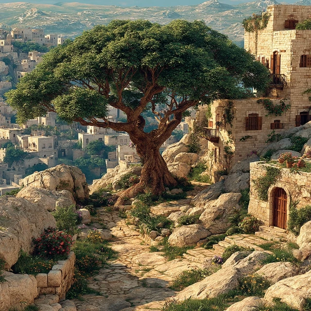 Ancient Israel Vinetree Landscape Artwork
