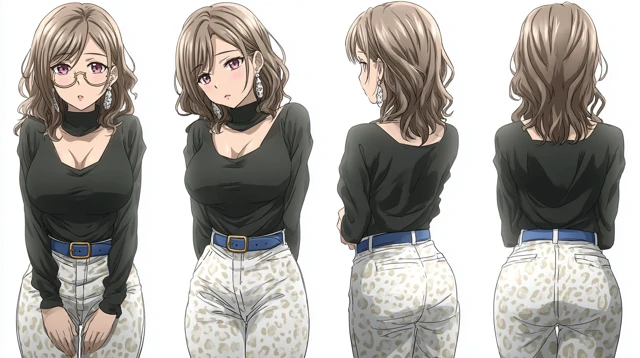 Anime Woman Silver Hair Black Sweater Skirt