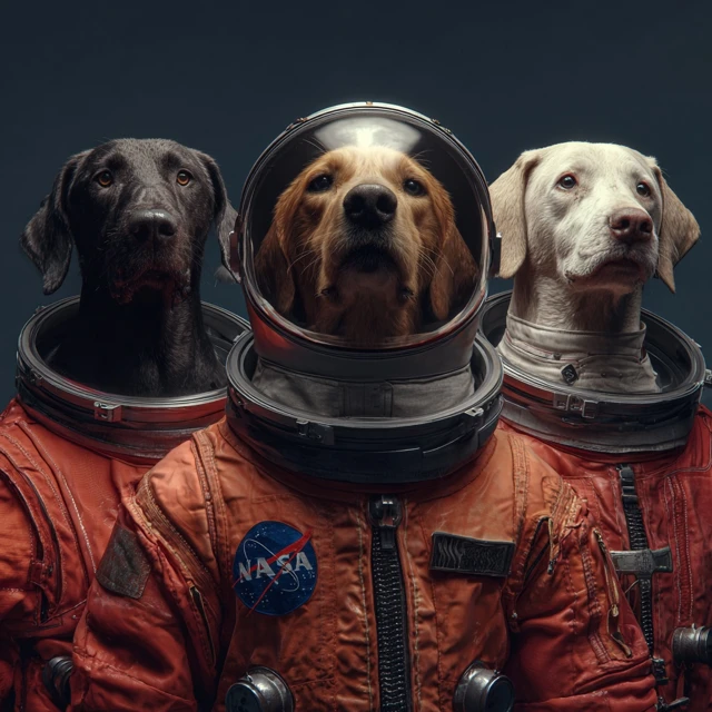 Dogs in Astronaut Suits Realistic Portrait