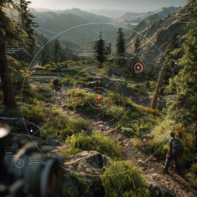 Hiking in the Forest with UI Overlay