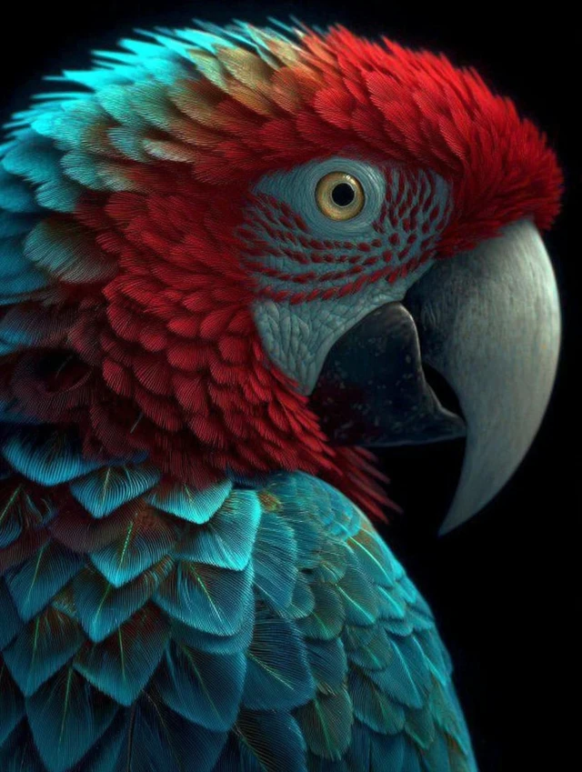 Macaw Parrot Portrait Hyper Detailed Side View