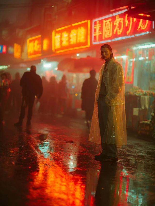 Tokyo Street Style Man in Translucent Trench Coat