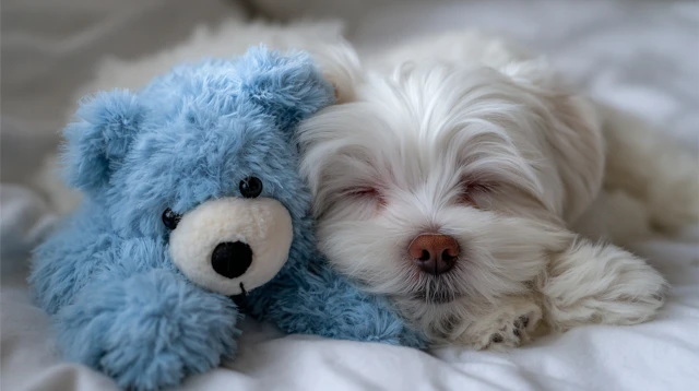 Sleeping Puppy and Teddy Bear Cuteness