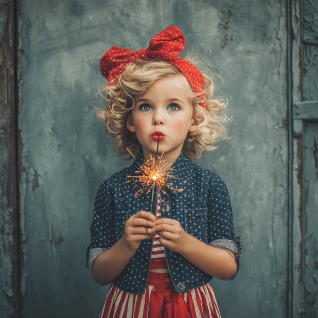 Vintage Girl with Sparkler and Popsicle Patriotic Outfit