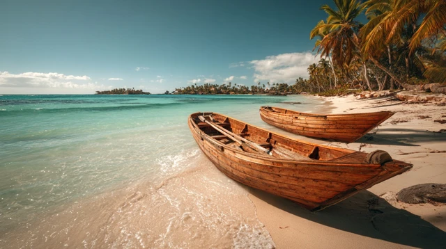 Wooden Boats on a Beautiful Beach Scenery