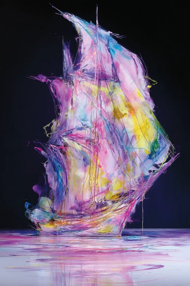 Abstract Colorful Sailboat Painting
