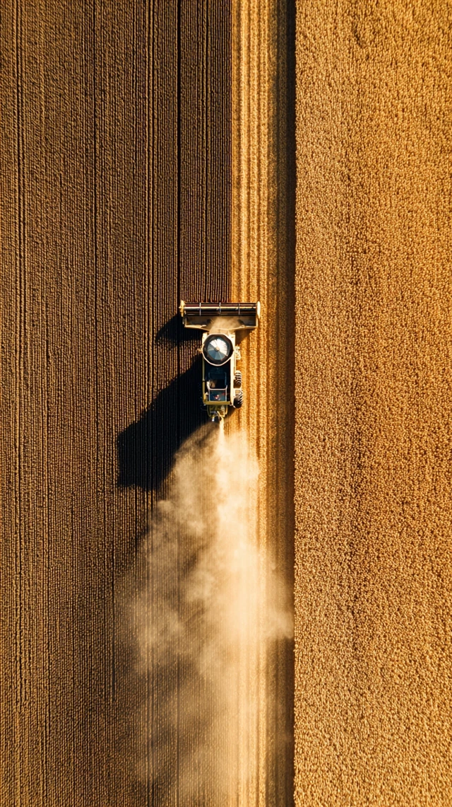 Wheat Field Harvest Aerial View Combine Harvester