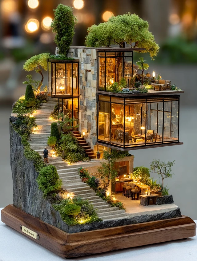 Miniature Villa Sculpture Realistic Architectural Design