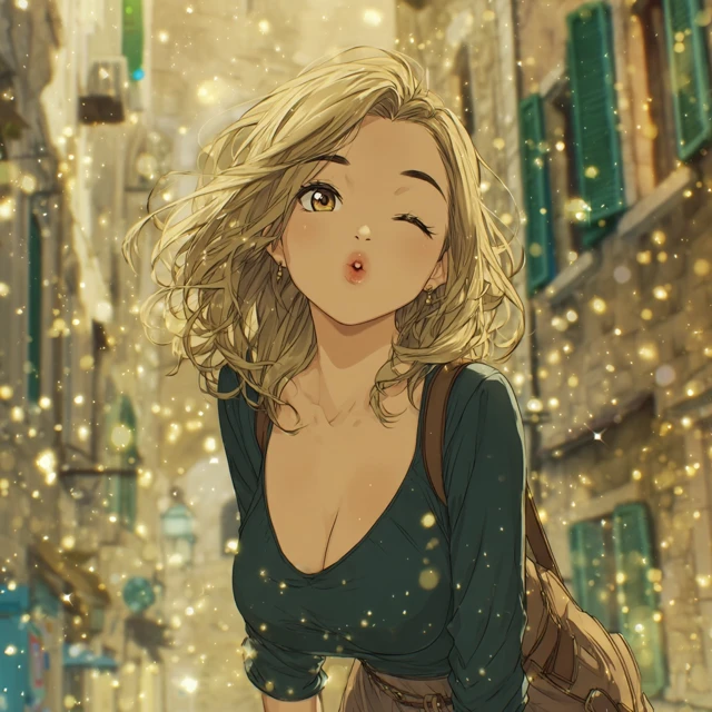 Anime Girl in European Cityscape