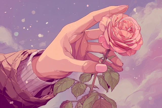 Anime Hand Touching Rose Dreamy Aesthetic