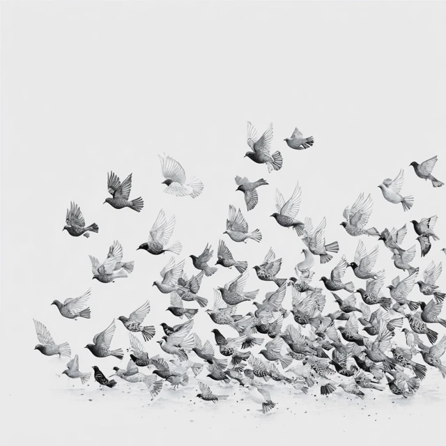 Flock of Birds Against White Background