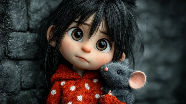Girl and Mouse Horror Photography